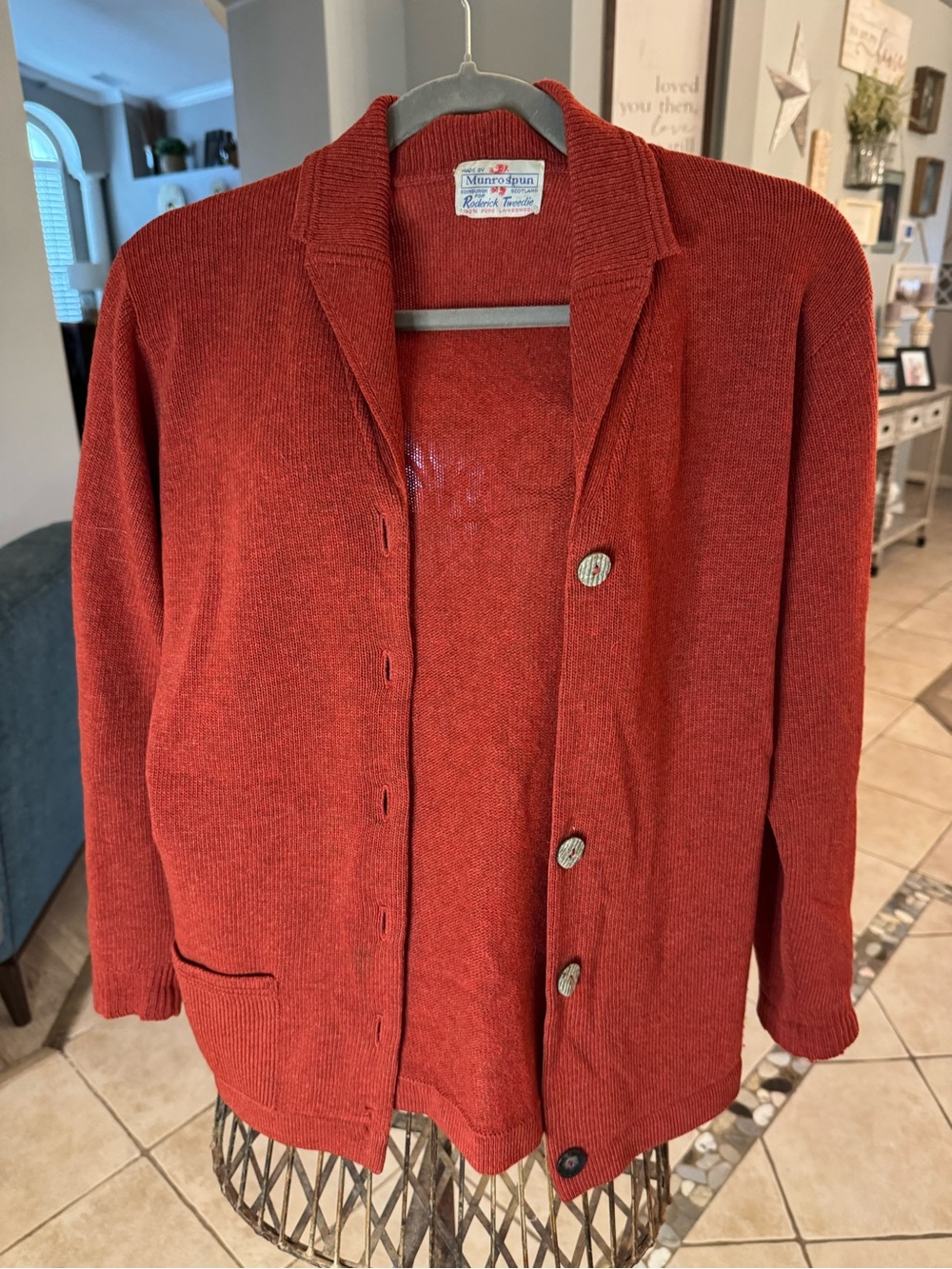 Vintage Munrospun Scotland Rockryk Tweed 100% Pure Wool Cardigan Blazer Rust Med